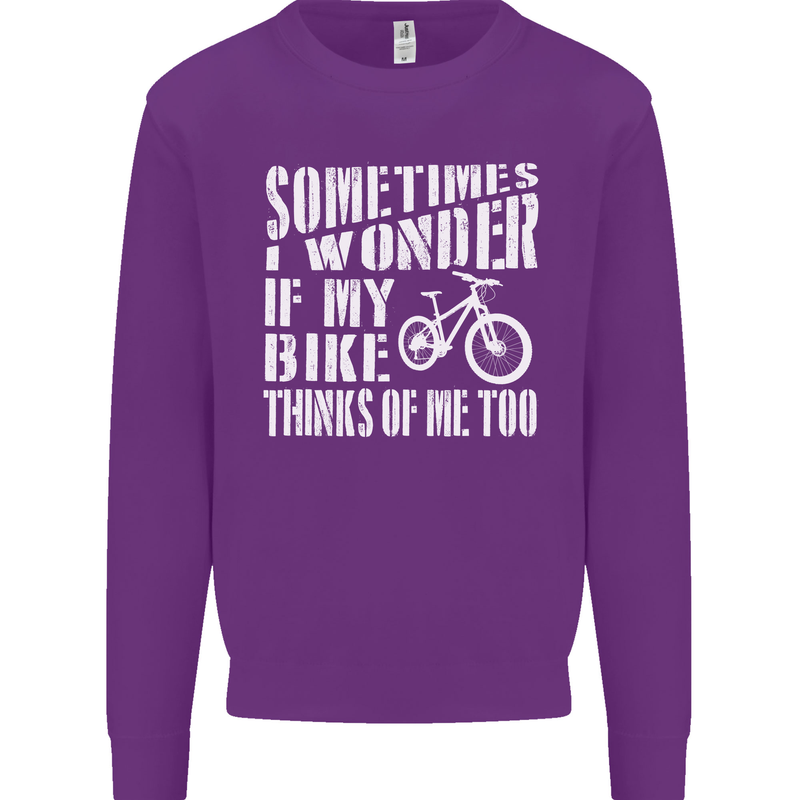 Cycling I Wonder If My Bike Bicycle Cyclist Mens Sweatshirt Jumper Purple