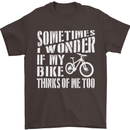Cycling I Wonder If My Bike Bicycle Cyclist Mens T-Shirt Cotton Gildan Dark Chocolate