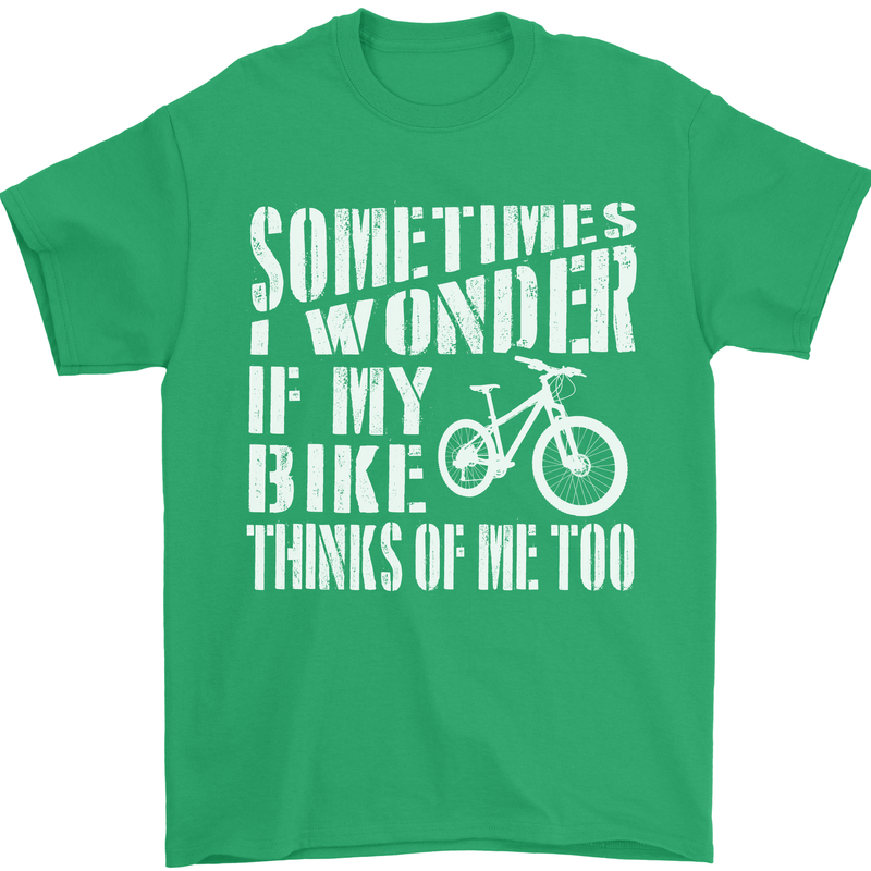 Cycling I Wonder If My Bike Bicycle Cyclist Mens T-Shirt Cotton Gildan Irish Green
