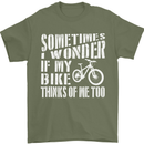 Cycling I Wonder If My Bike Bicycle Cyclist Mens T-Shirt Cotton Gildan Military Green