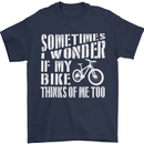 Cycling I Wonder If My Bike Bicycle Cyclist Mens T-Shirt Cotton Gildan Navy Blue