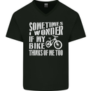 Cycling I Wonder If My Bike Bicycle Cyclist Mens V-Neck Cotton T-Shirt Black