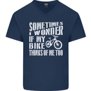 Cycling I Wonder If My Bike Bicycle Cyclist Mens V-Neck Cotton T-Shirt Navy Blue