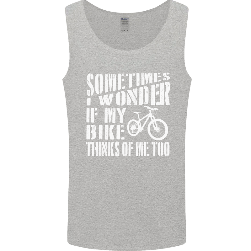 Cycling I Wonder If My Bike Bicycle Cyclist Mens Vest Tank Top Sports Grey