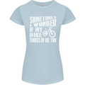 Cycling I Wonder If My Bike Bicycle Cyclist Womens Petite Cut T-Shirt Light Blue