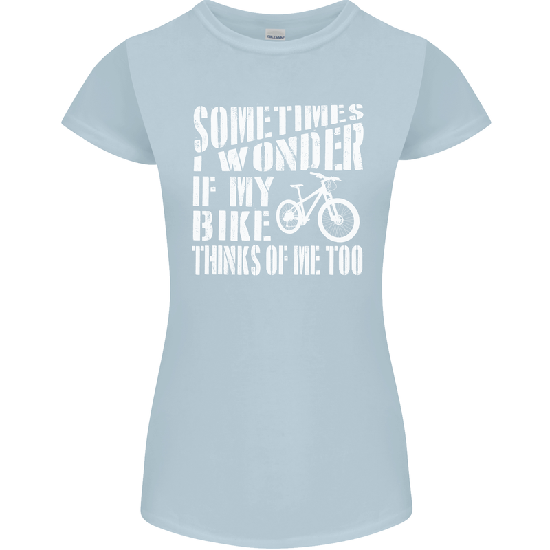 Cycling I Wonder If My Bike Bicycle Cyclist Womens Petite Cut T-Shirt Light Blue