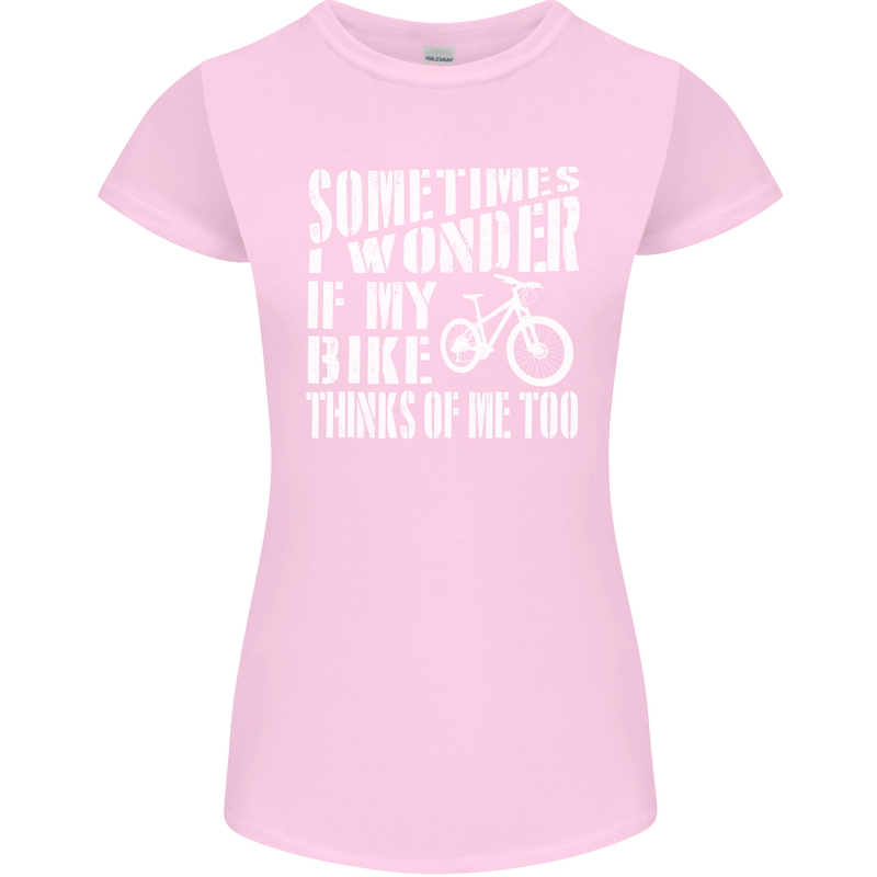 Cycling I Wonder If My Bike Bicycle Cyclist Womens Petite Cut T-Shirt Light Pink