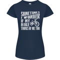 Cycling I Wonder If My Bike Bicycle Cyclist Womens Petite Cut T-Shirt Navy Blue