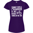 Cycling I Wonder If My Bike Bicycle Cyclist Womens Petite Cut T-Shirt Purple