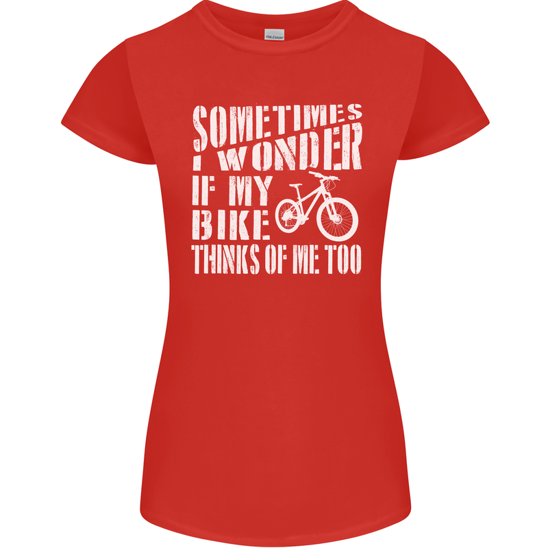 Cycling I Wonder If My Bike Bicycle Cyclist Womens Petite Cut T-Shirt Red