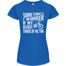 Cycling I Wonder If My Bike Bicycle Cyclist Womens Petite Cut T-Shirt Royal Blue
