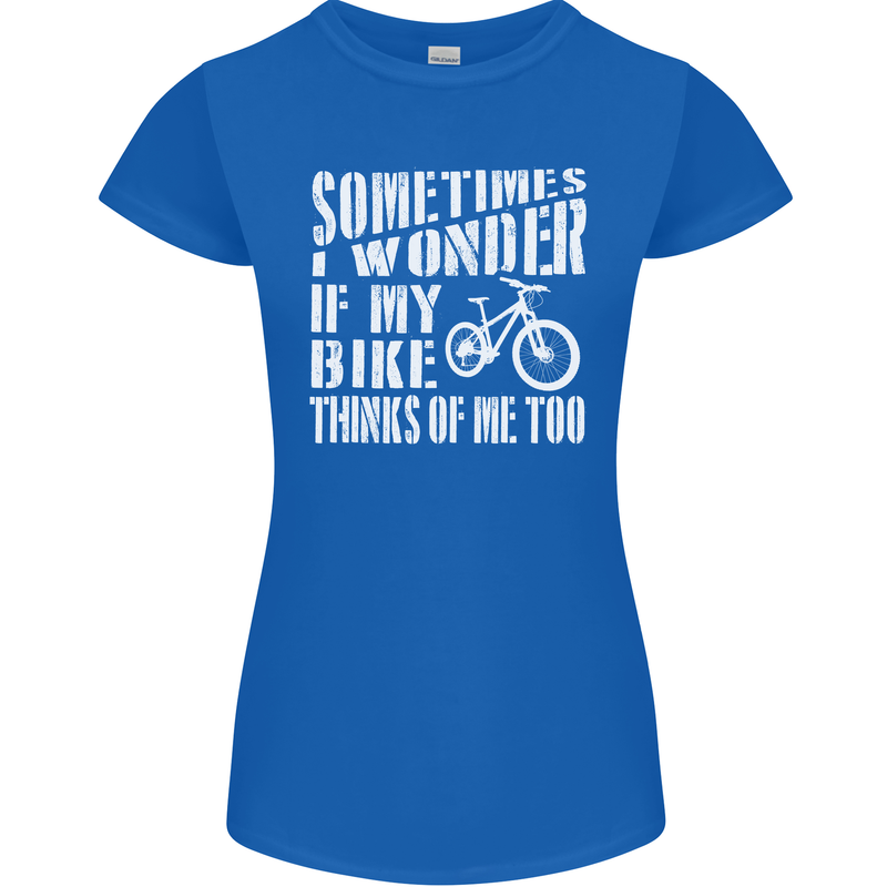 Cycling I Wonder If My Bike Bicycle Cyclist Womens Petite Cut T-Shirt Royal Blue