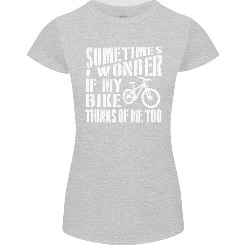 Cycling I Wonder If My Bike Bicycle Cyclist Womens Petite Cut T-Shirt Sports Grey