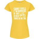 Cycling I Wonder If My Bike Bicycle Cyclist Womens Petite Cut T-Shirt Yellow