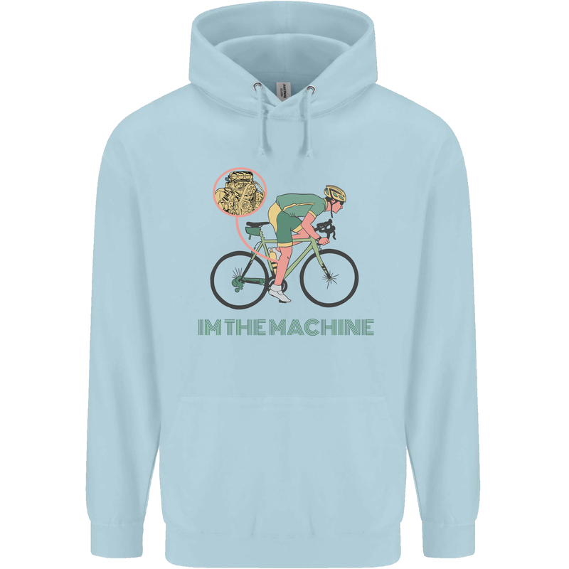 Cycling I'm the Machine Cyclist Funny Childrens Kids Hoodie Light Blue