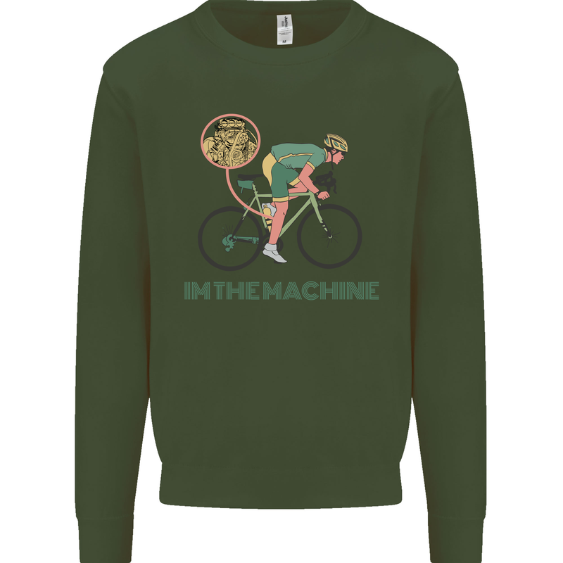 Cycling I'm the Machine Cyclist Funny Mens Sweatshirt Jumper Forest Green