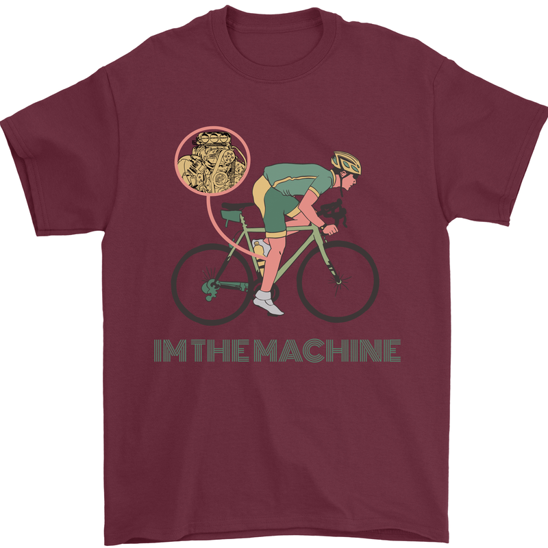 Cycling I'm the Machine Cyclist Funny Mens T-Shirt Cotton Gildan Maroon