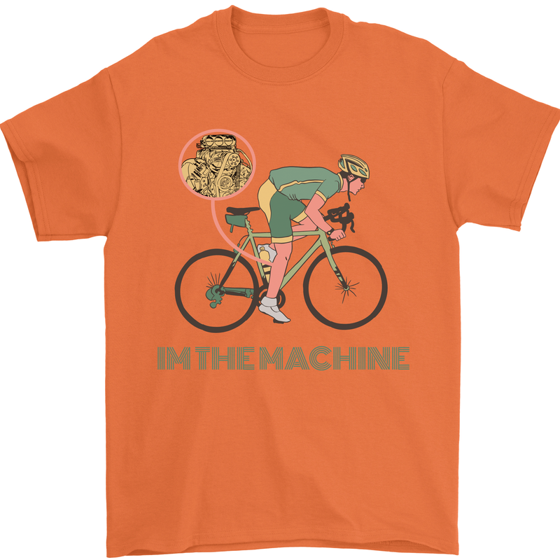 Cycling I'm the Machine Cyclist Funny Mens T-Shirt Cotton Gildan Orange