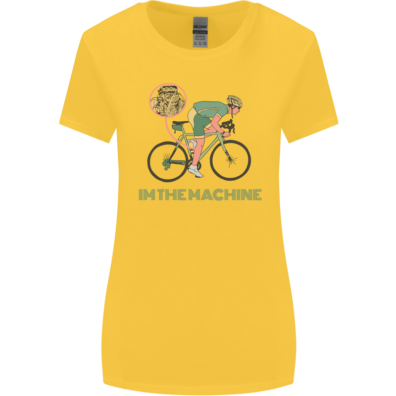 Cycling I'm the Machine Cyclist Funny Womens Wider Cut T-Shirt Yellow