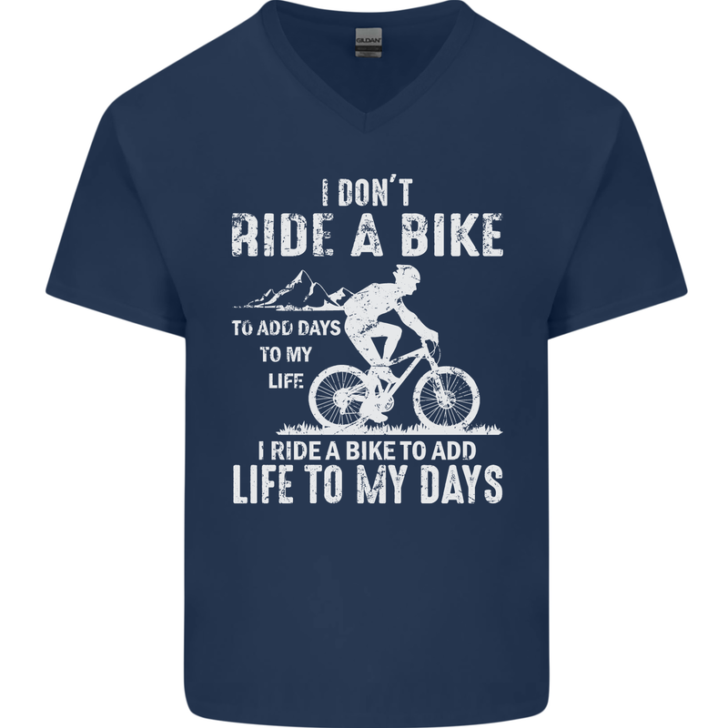 Cycling Life To Days Funny Cyclist Bicycle Mens V-Neck Cotton T-Shirt Navy Blue