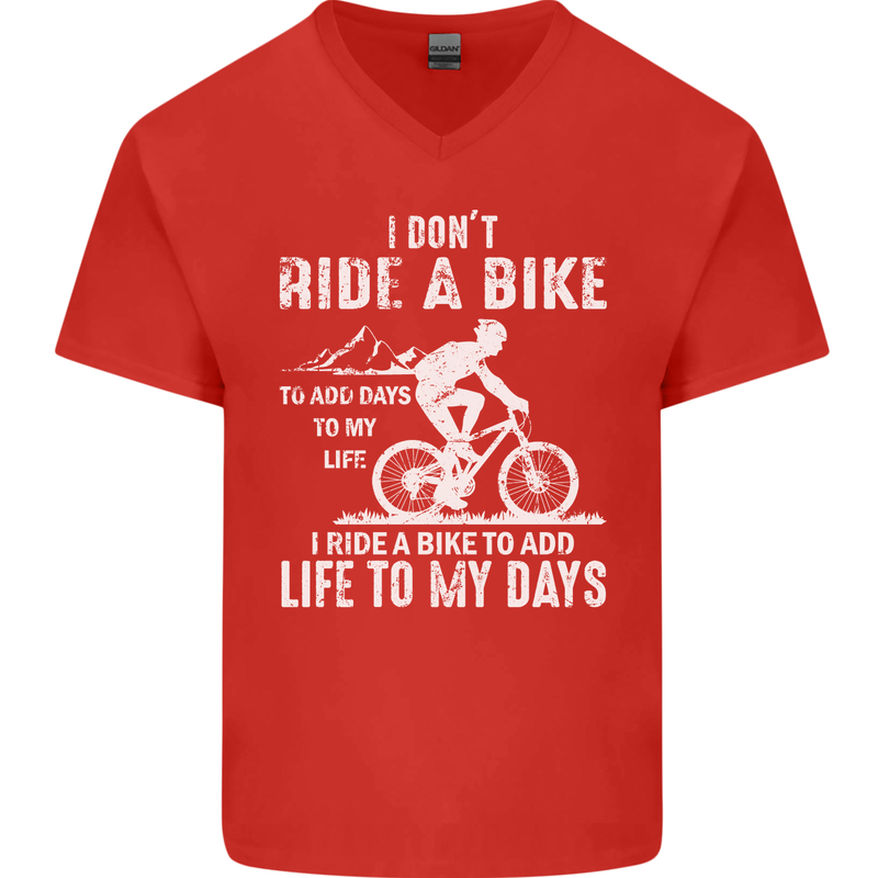 Cycling Life To Days Funny Cyclist Bicycle Mens V-Neck Cotton T-Shirt Red