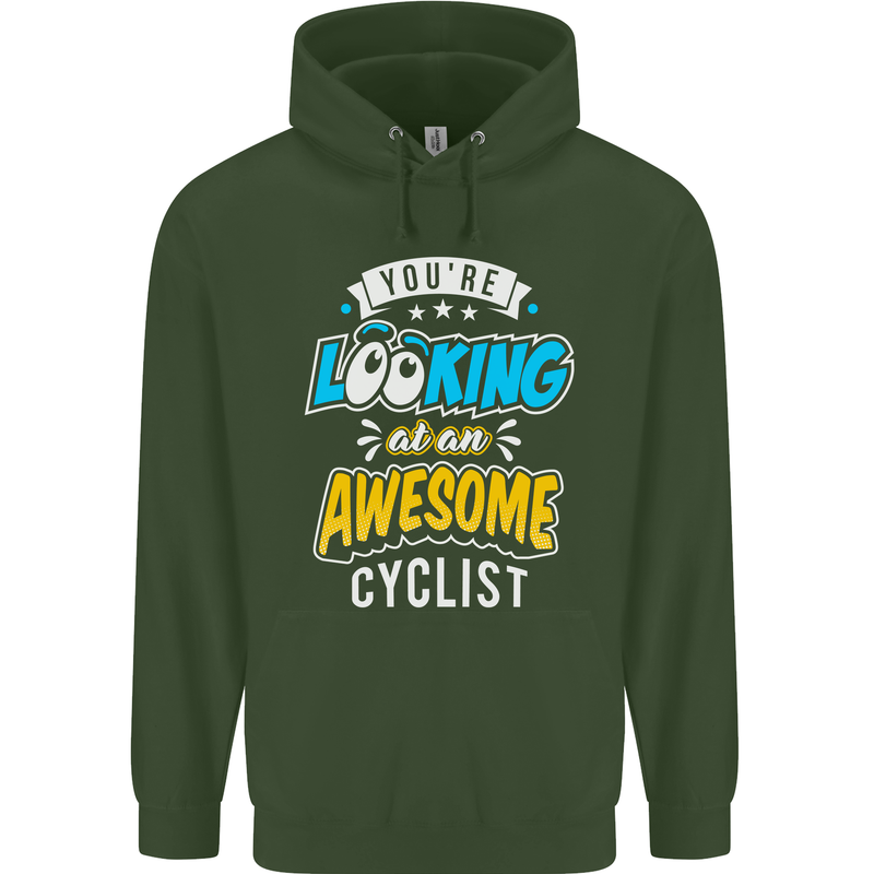 Cycling Looking at an Awesome Cyclist Childrens Kids Hoodie Forest Green