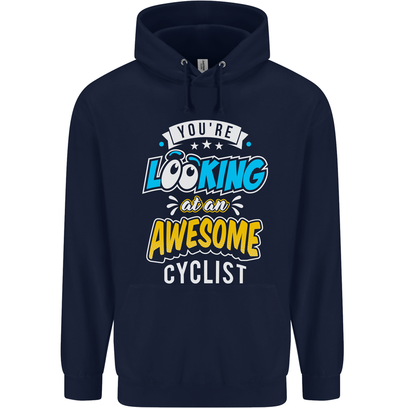 Cycling Looking at an Awesome Cyclist Childrens Kids Hoodie Navy Blue