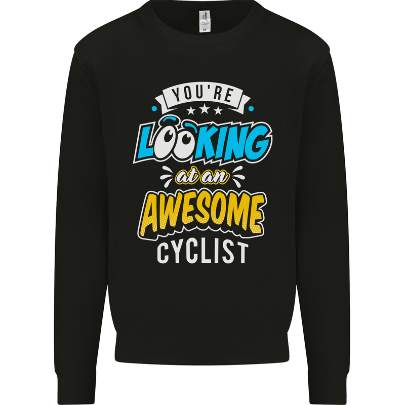 Cycling Looking at an Awesome Cyclist Kids Sweatshirt Jumper Black