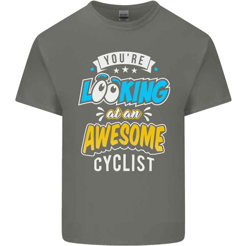 Cycling Looking at an Awesome Cyclist Mens Cotton T-Shirt Tee Top Charcoal