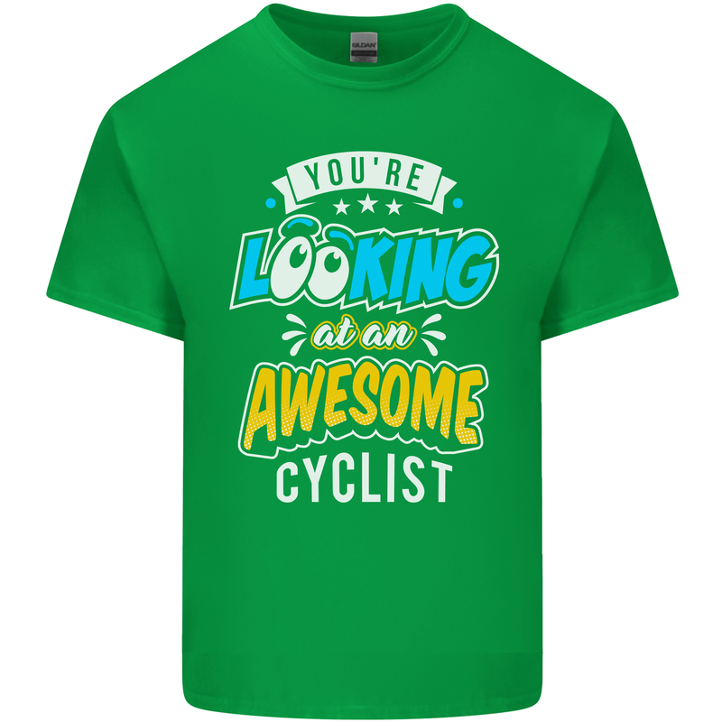 Cycling Looking at an Awesome Cyclist Mens Cotton T-Shirt Tee Top Irish Green