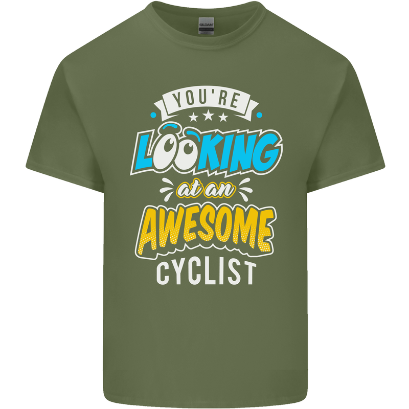 Cycling Looking at an Awesome Cyclist Mens Cotton T-Shirt Tee Top Military Green