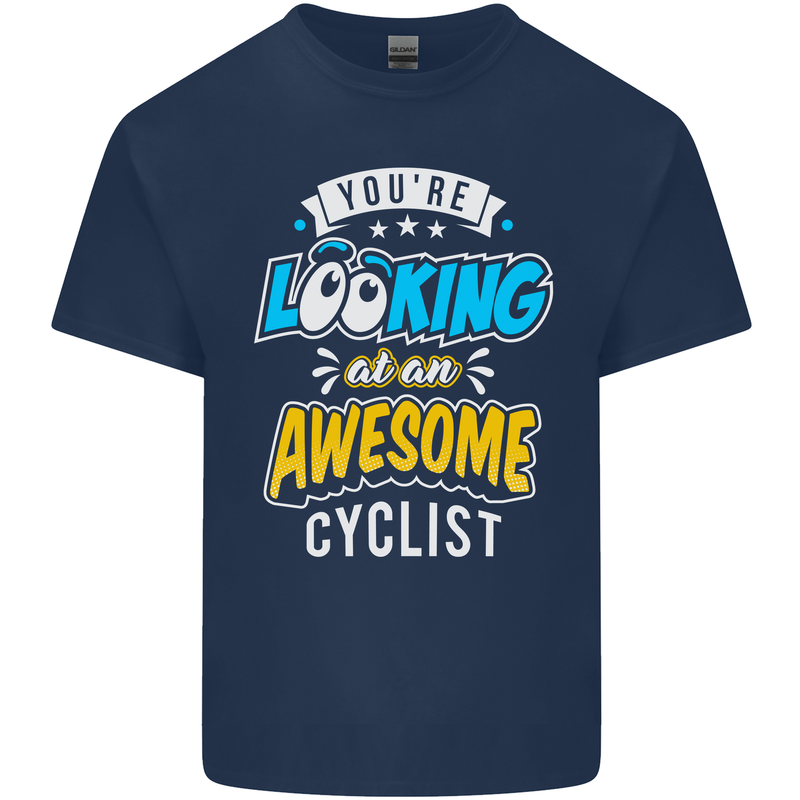 Cycling Looking at an Awesome Cyclist Mens Cotton T-Shirt Tee Top Navy Blue