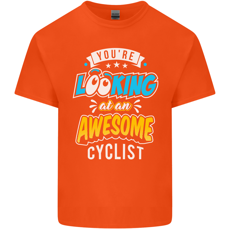 Cycling Looking at an Awesome Cyclist Mens Cotton T-Shirt Tee Top Orange
