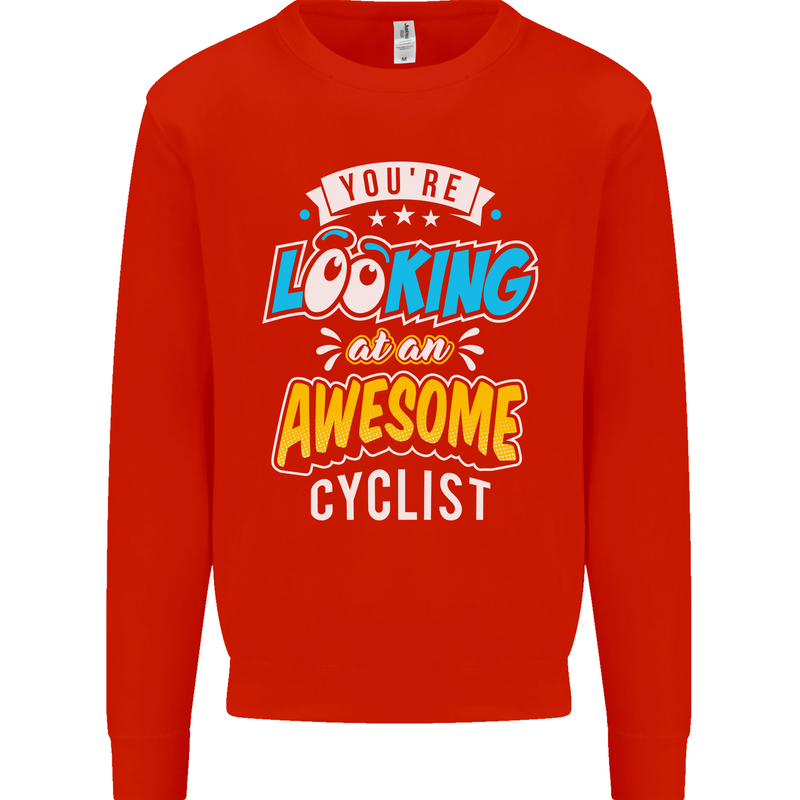 Cycling Looking at an Awesome Cyclist Mens Sweatshirt Jumper Bright Red