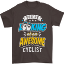 Cycling Looking at an Awesome Cyclist Mens T-Shirt Cotton Gildan Dark Chocolate