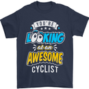 Cycling Looking at an Awesome Cyclist Mens T-Shirt Cotton Gildan Navy Blue