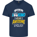 Cycling Looking at an Awesome Cyclist Mens V-Neck Cotton T-Shirt Navy Blue
