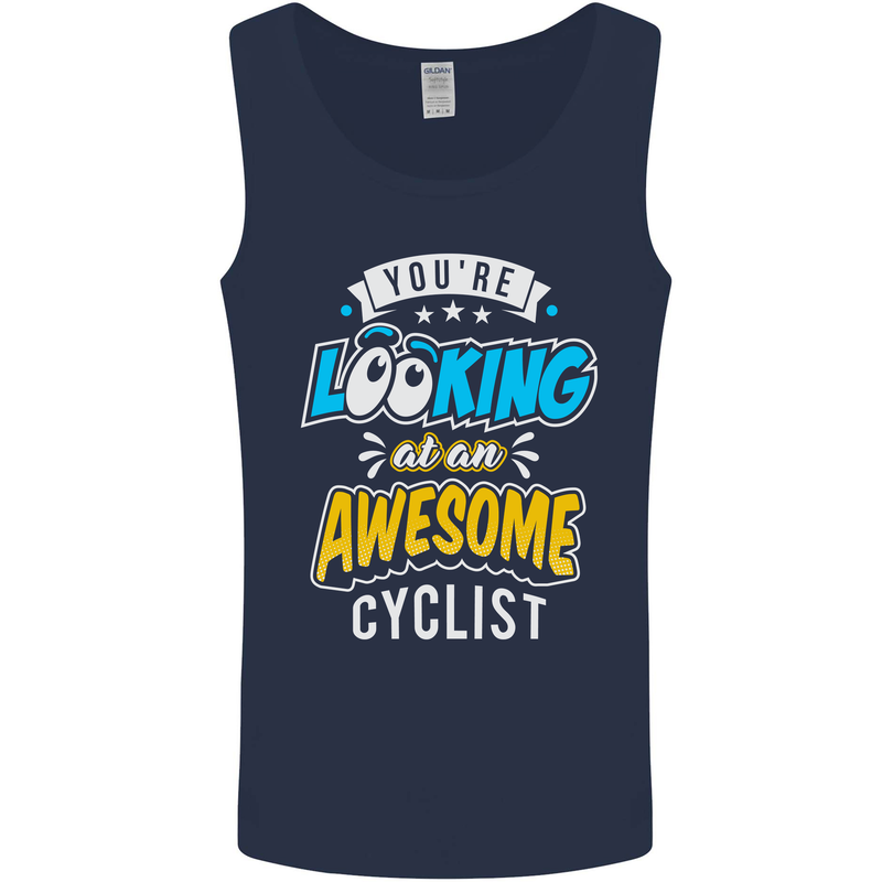 Cycling Looking at an Awesome Cyclist Mens Vest Tank Top Navy Blue