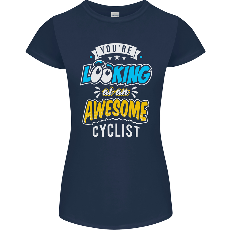 Cycling Looking at an Awesome Cyclist Womens Petite Cut T-Shirt Navy Blue