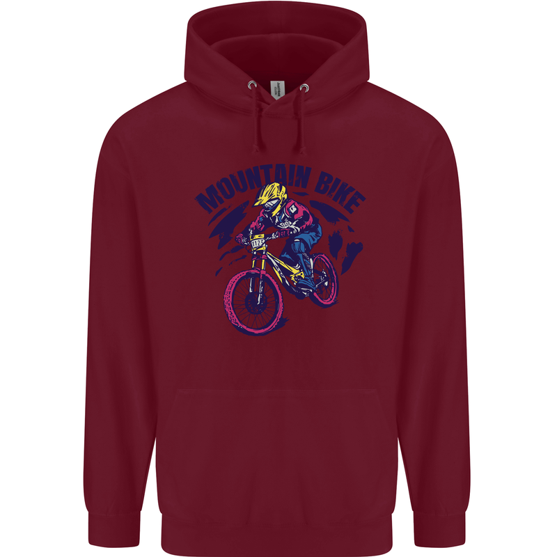 Cycling Mountain Bike Bicycle Cyclist MTB Childrens Kids Hoodie Maroon