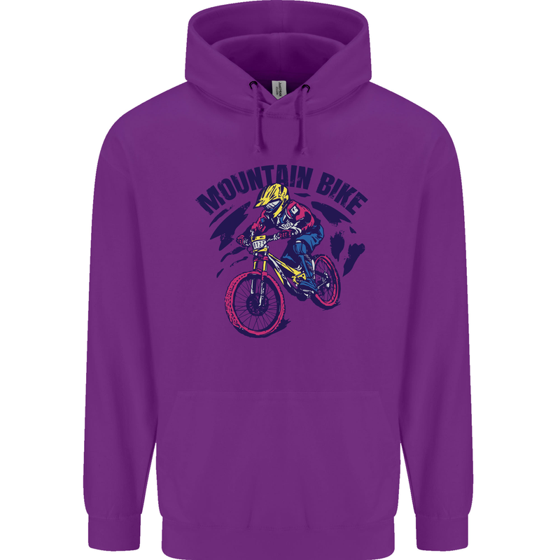 Cycling Mountain Bike Bicycle Cyclist MTB Childrens Kids Hoodie Purple