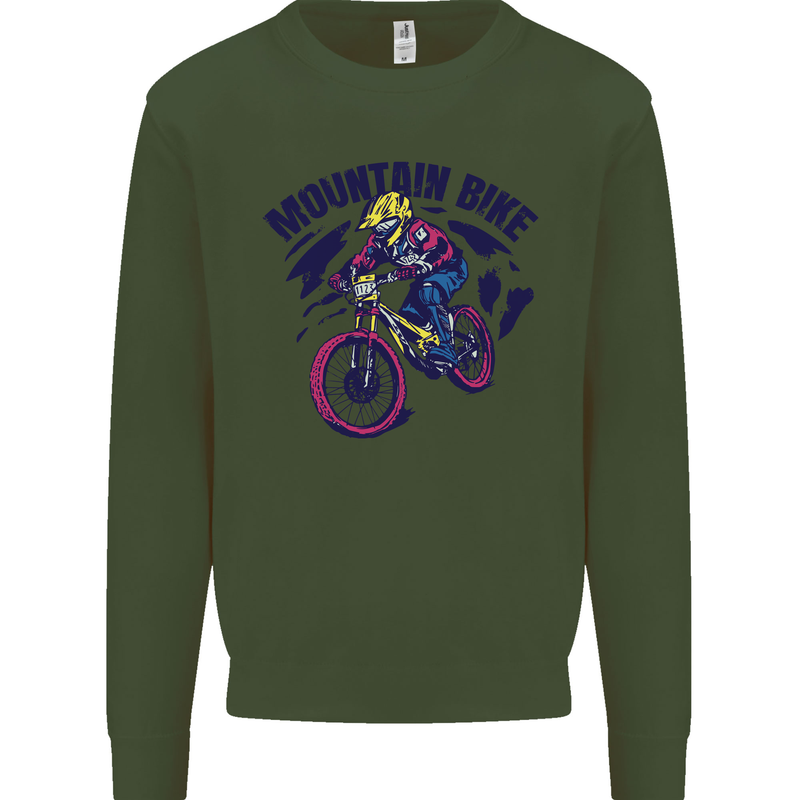 Cycling Mountain Bike Bicycle Cyclist MTB Kids Sweatshirt Jumper Forest Green