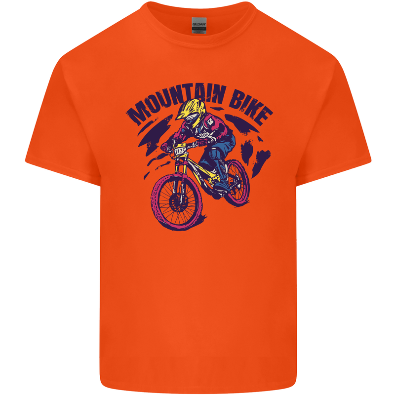 Cycling Mountain Bike Bicycle Cyclist MTB Kids T-Shirt Childrens Orange