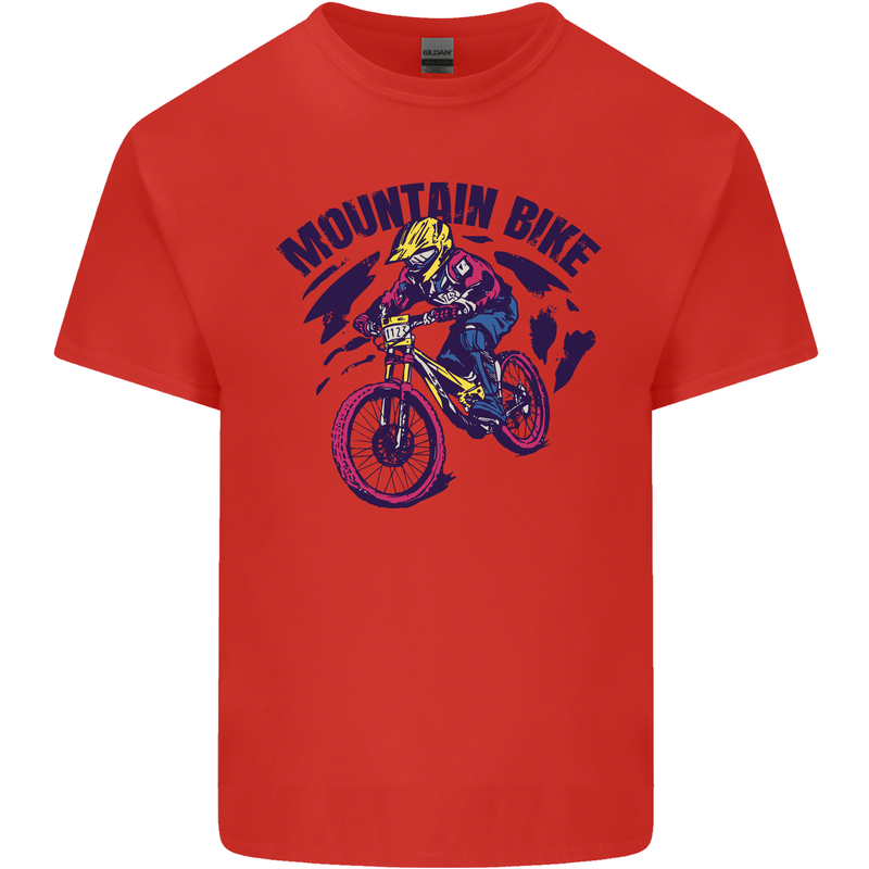 Cycling Mountain Bike Bicycle Cyclist MTB Kids T-Shirt Childrens Red
