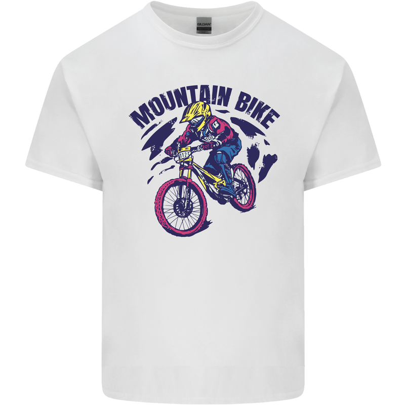 Cycling Mountain Bike Bicycle Cyclist MTB Kids T-Shirt Childrens White