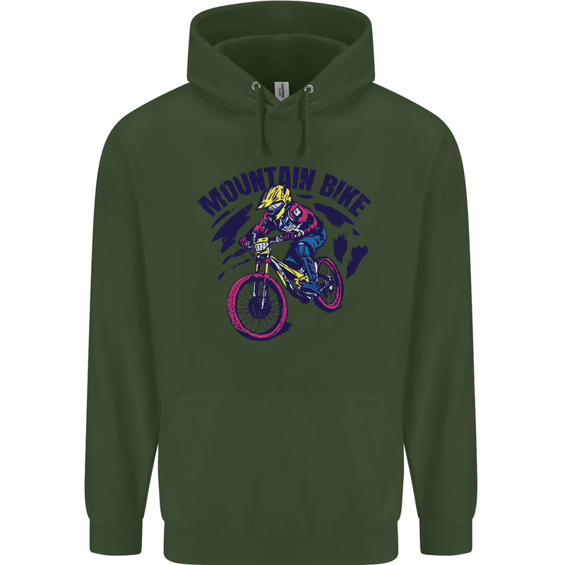 Cycling Mountain Bike Bicycle Cyclist MTB Mens 80% Cotton Hoodie Forest Green