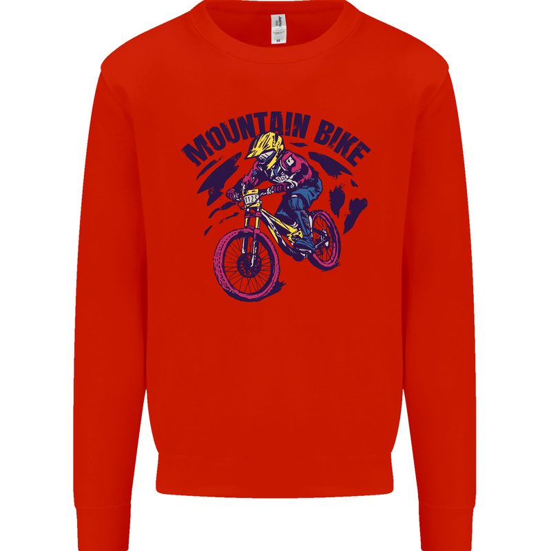 Cycling Mountain Bike Bicycle Cyclist MTB Mens Sweatshirt Jumper Bright Red
