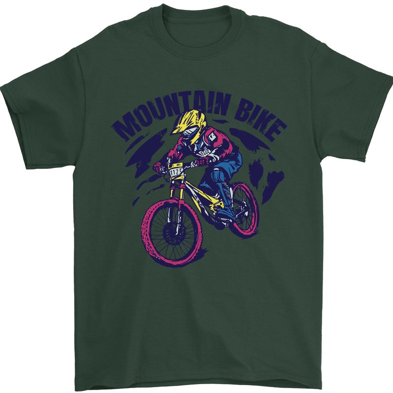 Cycling Mountain Bike Bicycle Cyclist MTB Mens T-Shirt Cotton Gildan Forest Green
