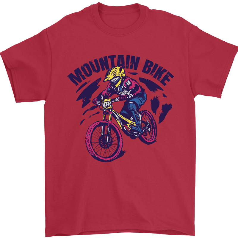 Cycling Mountain Bike Bicycle Cyclist MTB Mens T-Shirt Cotton Gildan Red