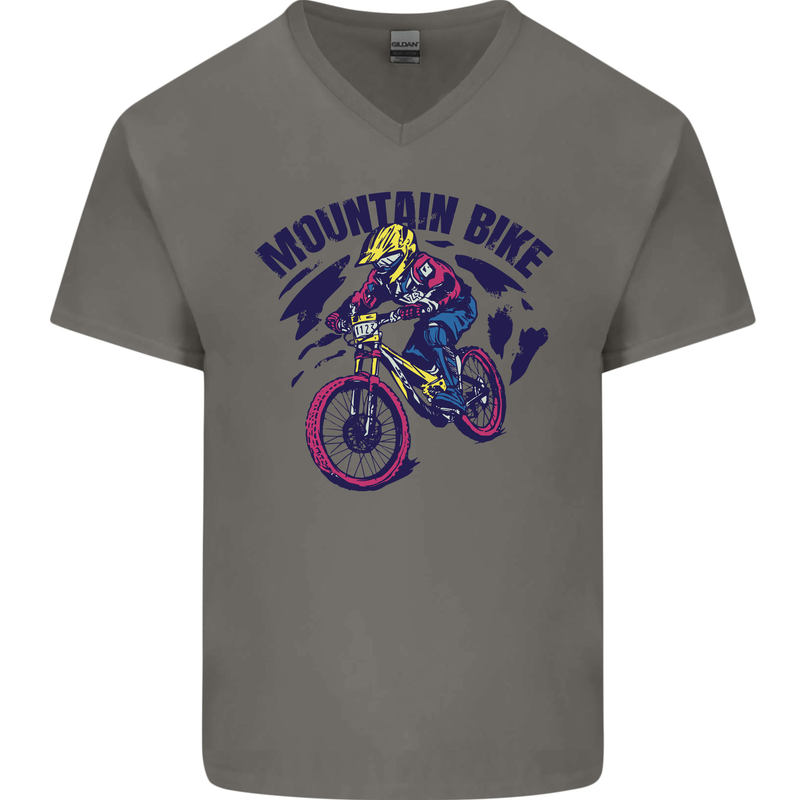 Cycling Mountain Bike Bicycle Cyclist MTB Mens V-Neck Cotton T-Shirt Charcoal